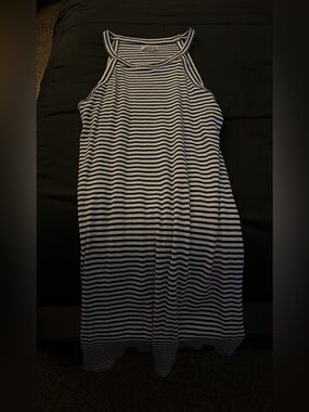 Striped Halter Tank Dress in Blue and White